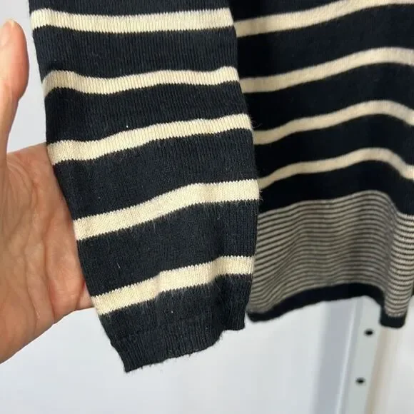 LISA TODD Women’s Cotton/Cashmere Blend Heart/Striped Sweater Black/White Small - Picture 6 of 10
